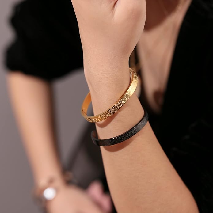 Qitian Islamic Jewelry Gifts for Women Allah Gold Bangles Bracelets Ayatul Kursi Arabic Cuff Bracelet for Women Men Islam Eid Ramadan New Year Gifts