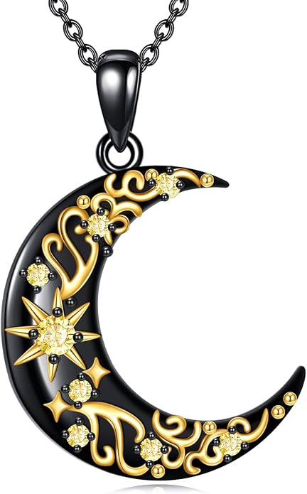 VONALA Crescent Moon Necklace Sterling Silver Emerald/Red/Purple/Black/Rainbow Topaz/Green/Aquamarine/Blue/Moss Agate Celtic Moon Teardrop Necklace Celtic Jewelry Gifts for Women Birthday