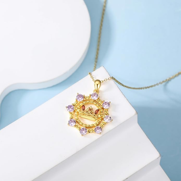 925 Sterling Silver Butterfly/Crescent/Witches Knot/Fleur-De-Lis/Thorny Crown Pendant Necklace Gold Plated Gemstone Birthday Gift for Wife Girlfriend Mom Daughter