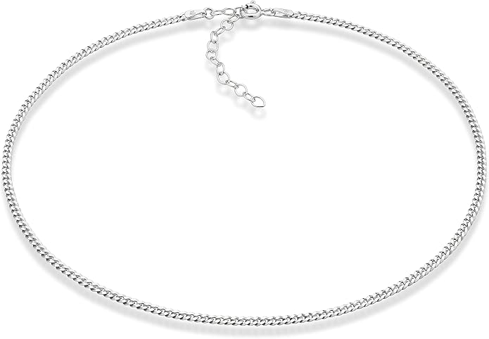 Miabella 925 Sterling Silver, 18K Gold Plated 925 Sterling Silver Figaro, Beaded Singapore, Sparkle, Cuban Link Chain, Choker Necklace for Women Made in Italy