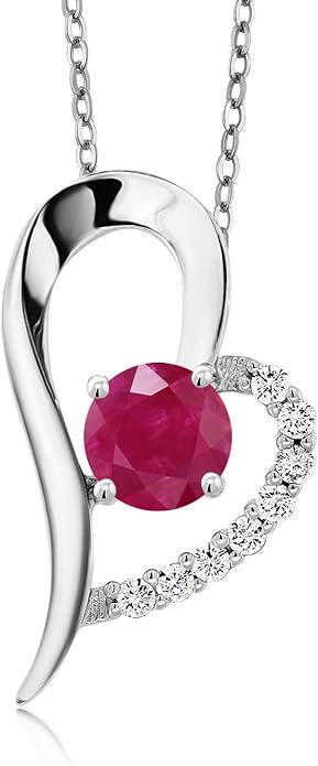 Gem Stone King Heart Shape Pendant Necklace For Women | 925 Sterling Silver | 6MM Round Gemstone Birthstone | Heart Necklace For Women | With 18 Inch Silver Chain