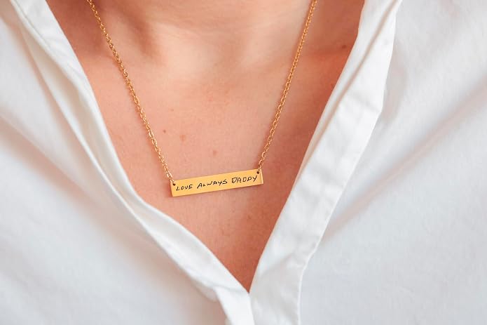 Personalized bar necklace for women, custom engraved stainless steel name plate necklace gift gold, silver and rose gold for mothers day, coordinates, dates, roman numeral, friendship, christmas