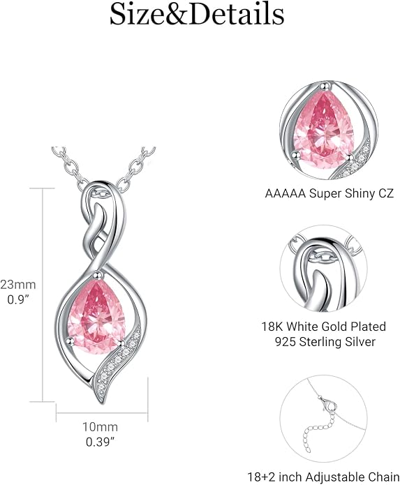 Infinity Birthstone Necklace for Women 925 Sterling Silver Dainty Infinity Pendant Jewelry Birthday Mothers Day Gifts for Mom Women Wife