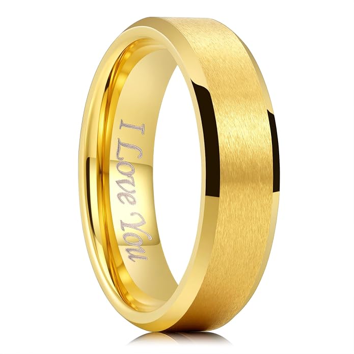 King Will Tungsten Carbide Wedding Band for Men Women-4/6/8mm Width 14K Gold Plated Tungsten Wedding Ring Matte Brushed & High Polished Style Comfort Fit Wedding Band Size 6-14