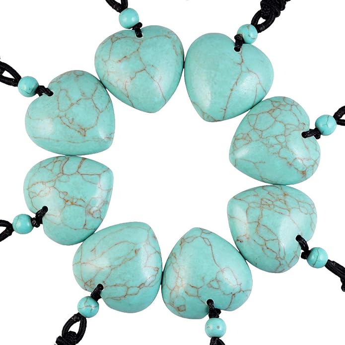 TUMBEELLUWA Carved Stone Heart Shape Necklace Chakra Quartz Pendant with Cord Amulet Healing Crystal Jewelry for Unisex