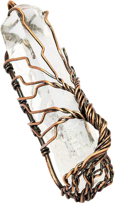 TUMBEELLUWA Stone Point Tree Pendant Necklace,Raw Crystal Healing Wire Wrapped Chakra Handmade Jewelry for Women Men