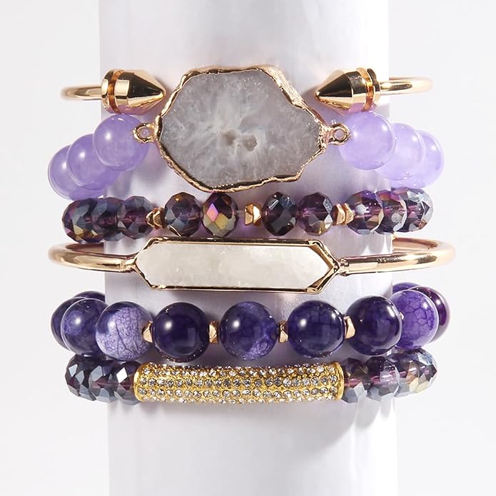 Yomisa 5PCS 6PCS Natural Boho Beaded Bracelets/Bangle for Women Men,Healing Turquoise Jasper Agate Crystal Gemstone Stone Chakra Multilayer Wrap Bohemian Handmade Jewelry Beads Stretch Bracelet Set