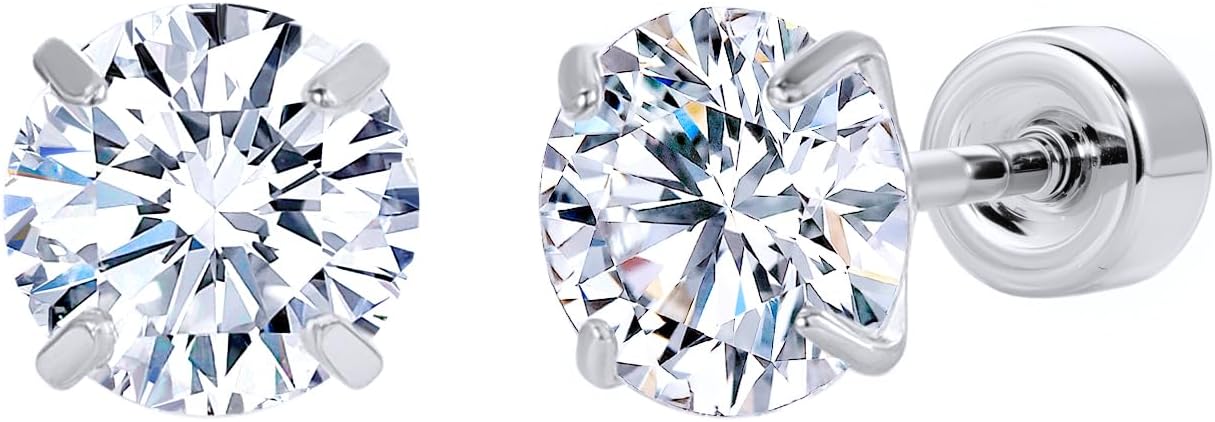 Moissanite Flat Back Earrings for Sensitive Ears | Implant Grade F136 Titanium Studs for Women Men | 18K White Gold Plated Hypoallergenic Sleep In Cartilage Lobe Piercing Jewelry, D Color VVS1 (3mm 4mm 5mm)