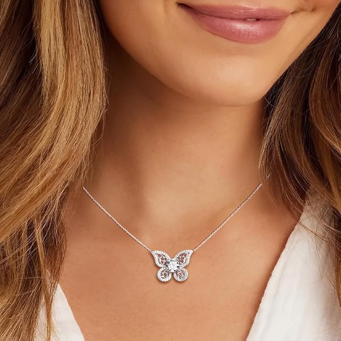 925 Sterling Silver Birthstone Necklaces for Women, Dainty Cute Dragonfly/Butterfly Pendant Necklace, Great Christmas/Anniversary Jewelry for Mother