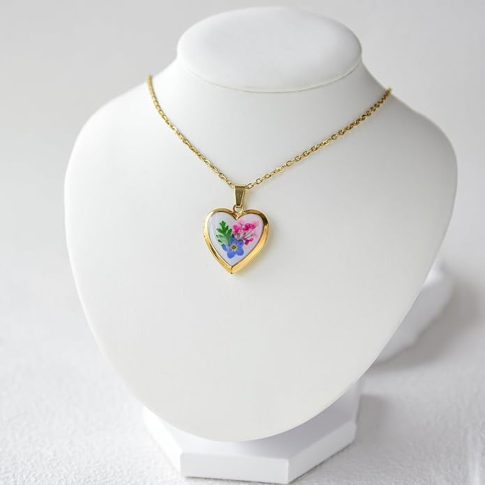 Heart Locket Necklace That Holds Pictures Pressed Flower Photo Locket Pendant Necklace for Girl Women Gift for Her