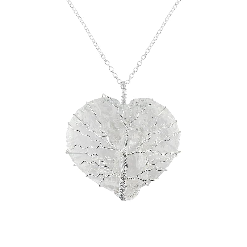 Tree of Life Craft - Raw Quartz Rough Crystals Pendant Necklace, Heart & Star & Arrow Shapes, Wire Wrapping, Gift Giving Women Jewelry with Dainty Silver Plated Chain 18 inch (3pcs)