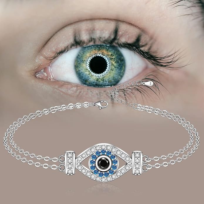 Fenthring Evil Eye Anklet Sterling Silver Protection Turkish Blue Eyes Ankle Bracelets Anklets for Women Chain Jewelry