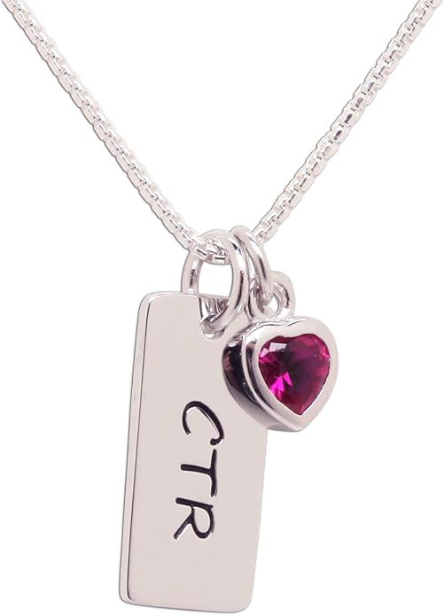 Cherished Moments Girl's .925 Sterling Silver CTR Bar Necklace with Simulated Birthstone Heart Charm