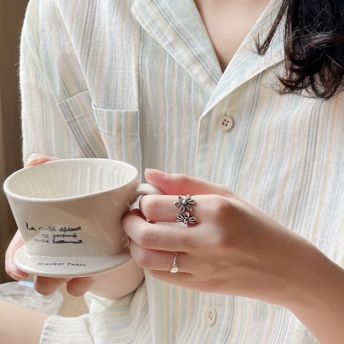 Dtja Daisy Flower 925 Sterling Silver Adjustable Open Ring for Women Girls Hypoallergenic Expandable Wedding Statement Finger Rings Comfort Fit Dainty Engagement Birthday Mother's Jewelry Gift