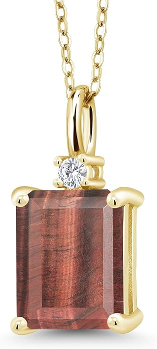 Gem Stone King 925 Sterling Silver Gemstone Birthstone Pendant Necklace for Women | Emerald Cut 10X8MM and Round 2MM | With 18 Inch Chain | Fine Jewelry for Her Mom Wife