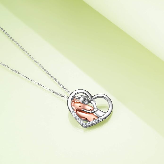 YFN Horse Pendant Necklace Jewelry 925 Sterling Silver Women Embrace Horse Gift For Women
