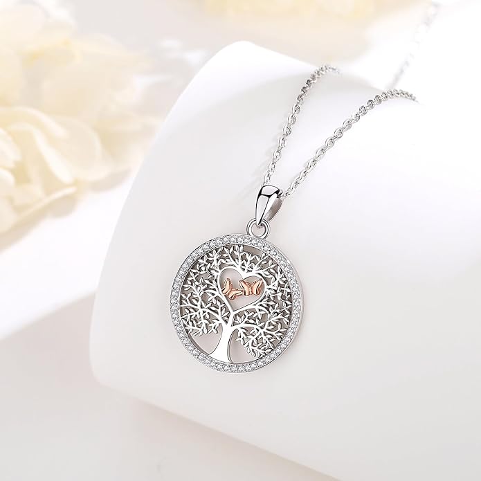 AEONSLOVE Tree of Life Necklace 925 Sterling Silver, Family Tree of Life Pendants Jewelry Gifts for Women Wife Mother, 18 Inch Chain