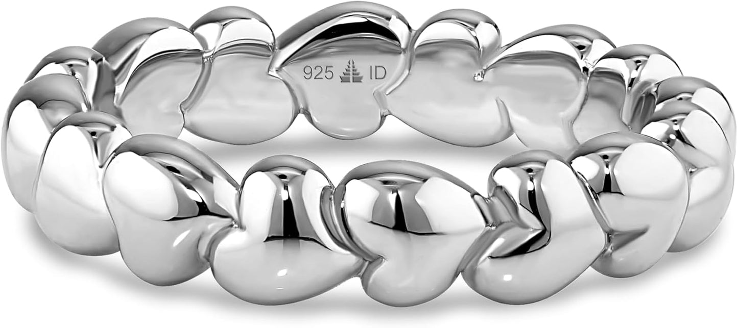 DEVATA Gold or Rhodium Plated Sterling Silver 925 – Eternity, Band Ring for Women – Heart, Knot, Clover, Infinity, Mariner, Cable, Curb, Cuban, Figaro, Daisy, Rope, Ribbed, Dome