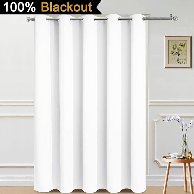 Yakamok Pure White Blackout Patio Door Curtain Panels W70 x L84, 1 Panel | Noise Reducing Barrier Panel for Sliding Glass Door, 2 Thick Layers Heat Full Light Blocking Patio Door Drapery