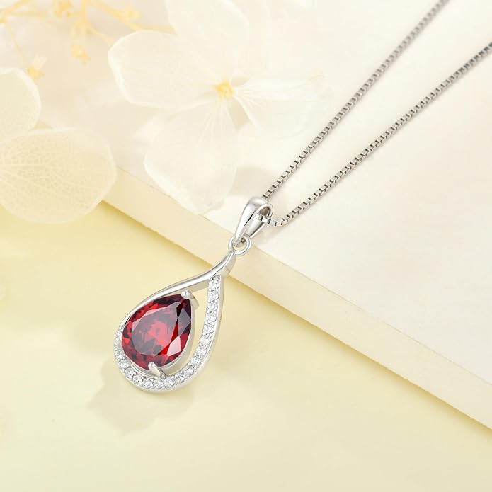 Teardrop Birthstone Necklace for Women 925 Sterling Silver White/Yellow Gold Plated Cubic Zirconia Pendant Necklace Jewelry for Her