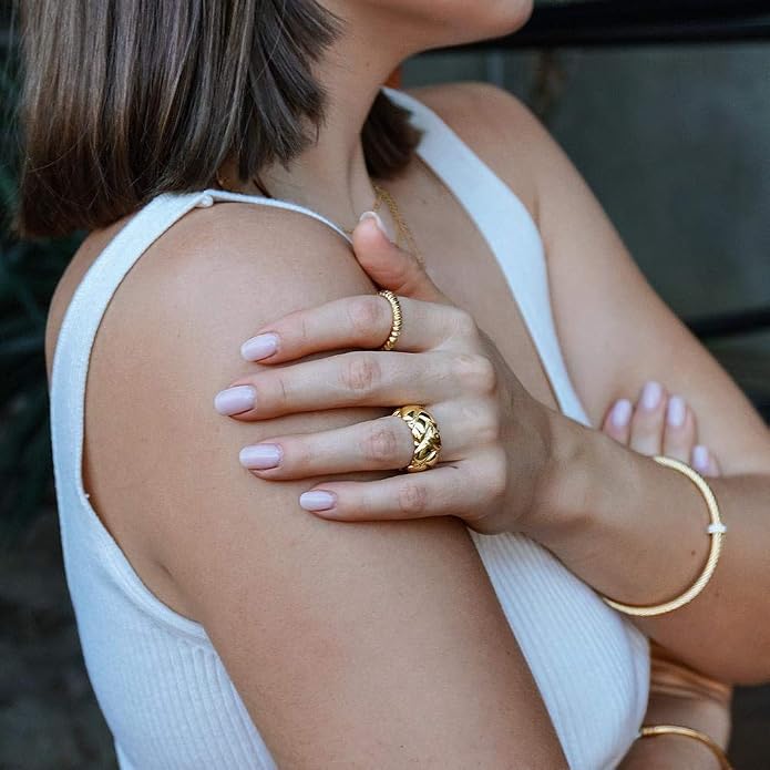 CIUNOFOR Crush Wide Band Ring for Women, Chunky Gold Stackable Ring, Textured Statement Band, Sizes 6–9