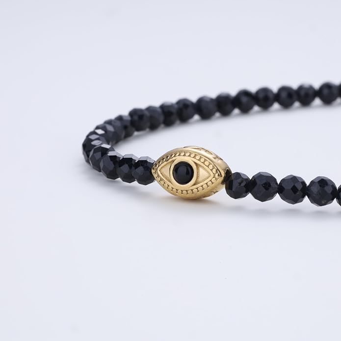 COAI Evil Eye Anklet for Women, Summer Waterproof Anklet for Women Lapis Lazuli Moonstone Black Tourmaline Ankle Bracelet