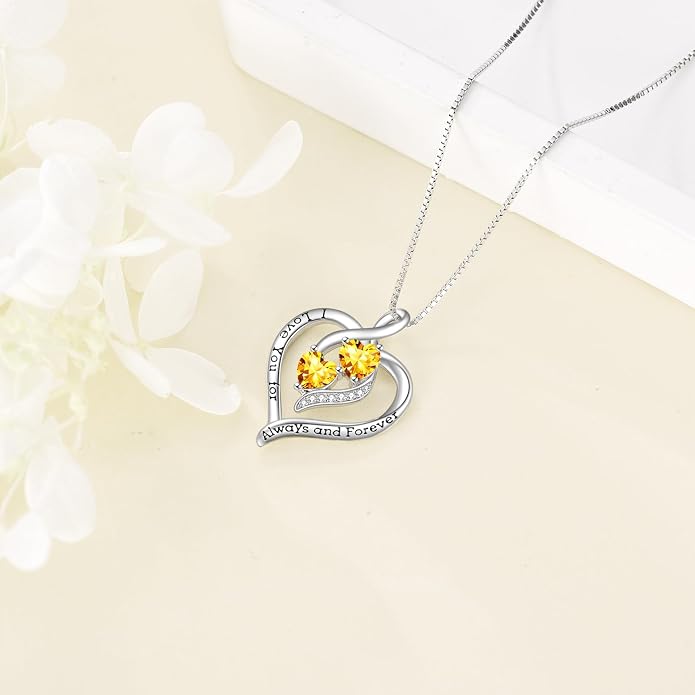 Hancock Forever Love Heart Birthstone Necklaces for Women 925 Sterling Silver Women Pendant Necklace, Mother’s Day Birthday Anniversary Jewelry Gift for Woman Mother Mom Wife Her