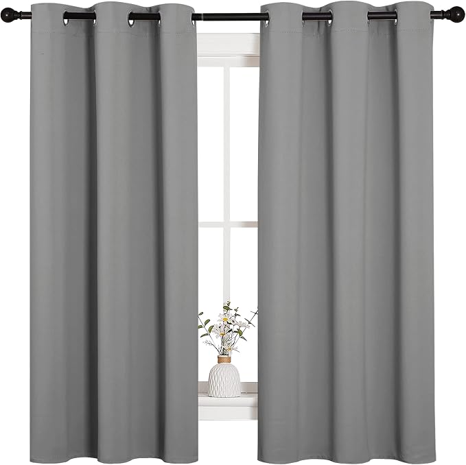 NICETOWN Silver Grey Thermal Insulated Grommet Blackout Curtains, Kids Window Drape Panel for Nursery, Privacy Short Curtains (2 Panels, W42 x L63 -Inch)