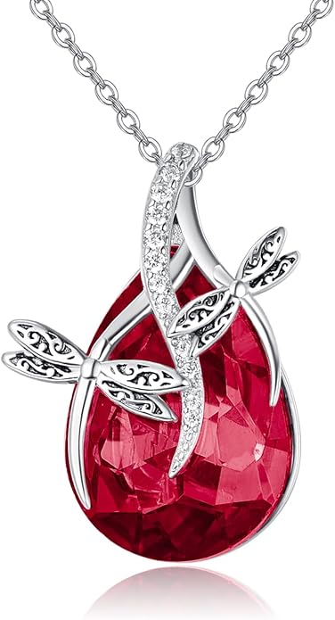 PRAYMOS S925 Sterling Silver Birthstone Necklaces for Women Dainty CZ Necklace Dragonfly Pendant Minimalist Jewelry Gift