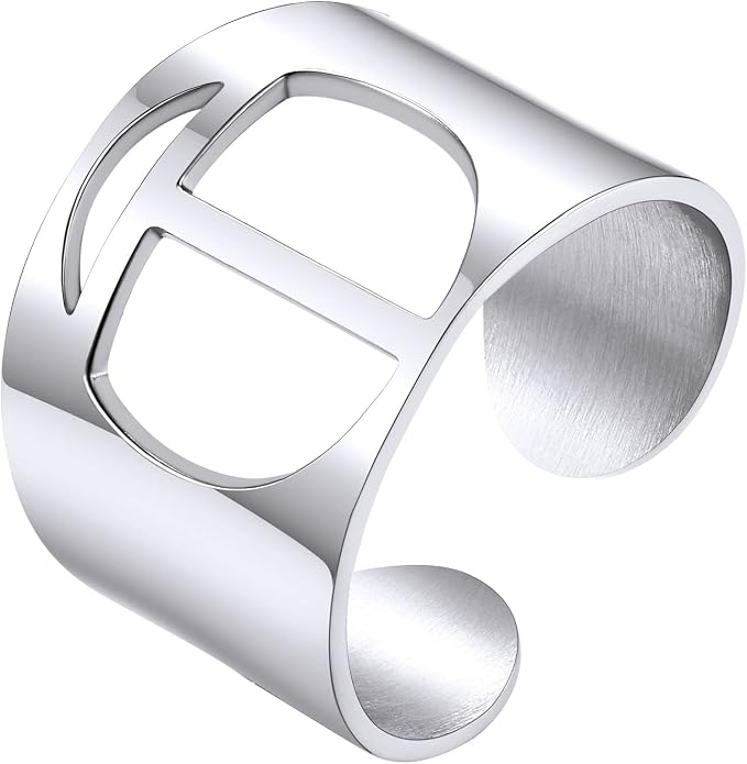 KeyStyle Bold Initial Letter Rings Adjustable, GoldChic Jewelry Women Gold Statement Ring Personalized Engraved Women’s Open Signet Ring for Party (Gold, White Gold, Black)