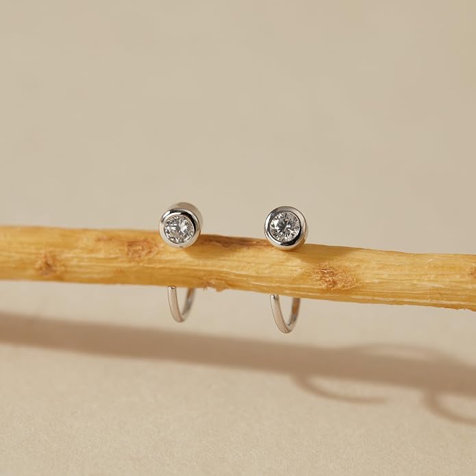 CHIC & ARTSY 925 Sterling Silver Half Hoop Earrings for Women, Dainty Huggie Hoops with Synthetic Opal, Moonstone, CZ & Gemstones, Lightweight Comfort Fit Everyday Elegant Jewelry