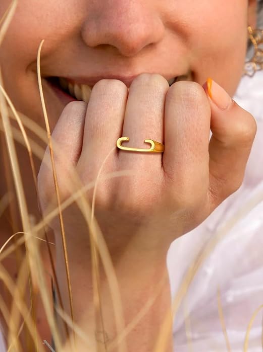 SILVERCUTE 925 Sterling Silver Initial Rings for Women,Adjustable Capital Letter Ring Hypoallergenic,Minimalist 925 Silver Rings for Mother Daughter