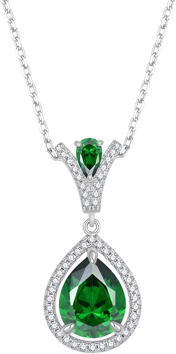 Birthstone Necklace 925 Sterling Silver Tear Drop 5A Cubic Zirconia Pendant Necklace Jewelry Birthday Gifts for Women