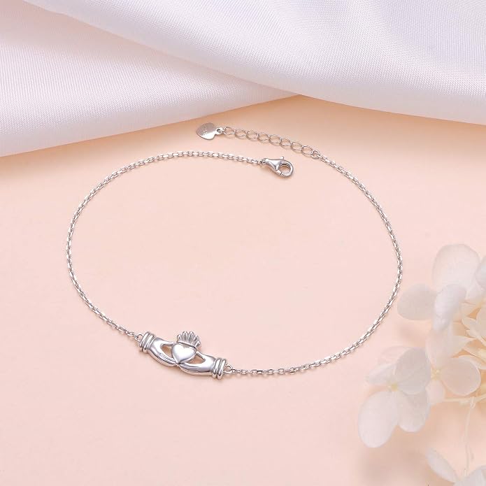 FLYOW S925 Sterling Silver Anklet for Women Summer Boho Beach Charm Adjustable Foot Ankle Bracelet Jewelry Birthday Gift