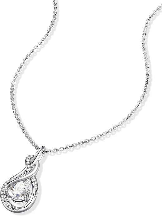 FANCIME TimelessTie Birthstone Necklace for Women White Gold Plated Sterling Silver Ribbon Design Jewelry Knot Pendant Fine Jewelry Gemstone Anniversary Birthday Graduation Mothers Day Gifts for Women Wife Mother Her