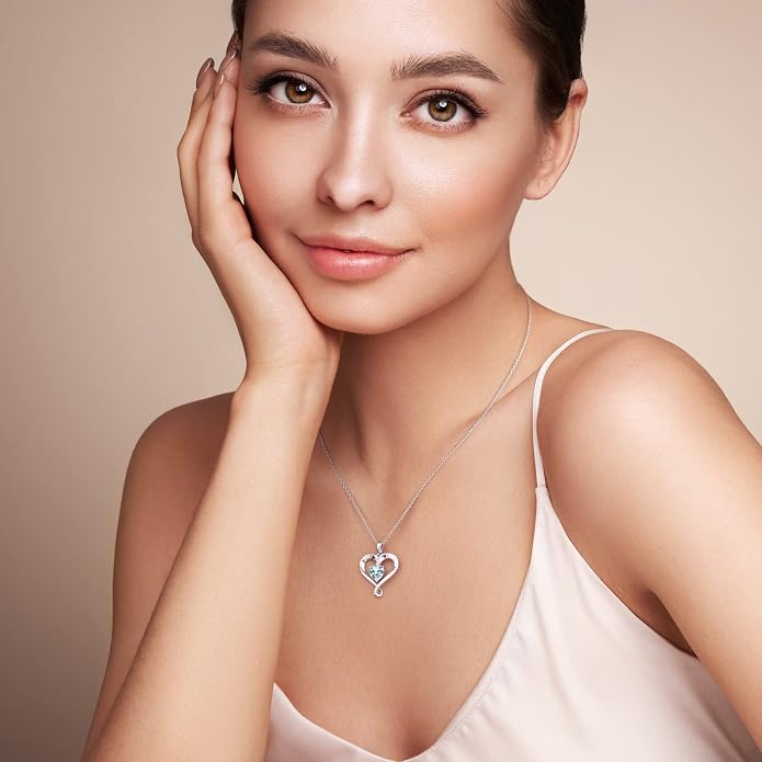 Birthstone Necklace for Women, 18K White Gold Heart Necklace Filled 925 Sterling Silver, Diamond Womens Jewelry Christmas Gifts for Women Wife
