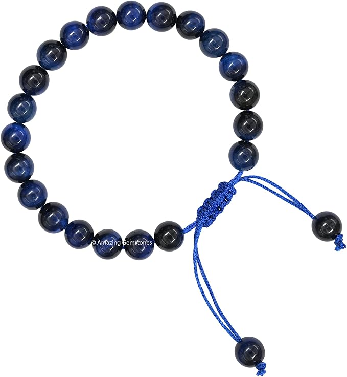 Amazing Gemstone Blue Tiger Eye Star Bracelet for Women Men's Gifts - Protection Healing Crystal Bracelet - 8mm Gemstone Beaded Adjustable Bracelet Pulseras para Hombres Mujer Stocking Stuffers