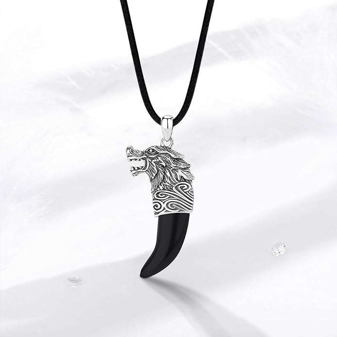 925 Sterling Silver Viking Wolf Mjolnir Necklace for Men Women, Viking Runes Wolf Tooth Witch Celtic Knot Amulet Protection Pendant Nordic Norse Mythology Jewelry Gift for Men Women