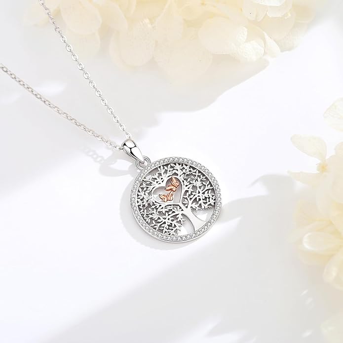 AEONSLOVE Tree of Life Necklace 925 Sterling Silver, Family Tree of Life Pendants Jewelry Gifts for Women Wife Mother, 18 Inch Chain