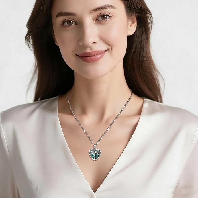 AEONSLOVE Tree of Life Necklace with Crystal for Women, Amethyst/Obsidian/Turquoise/Moonstone/Malachite Crystal Pendant Necklaces for Ladies