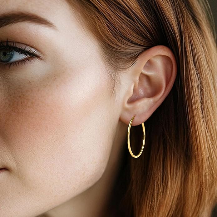 14K Gold Hoop Earrings for Women Trendy Gold Earrings Polished Chunky Hoop Earring Classic Dainty Earring for Women