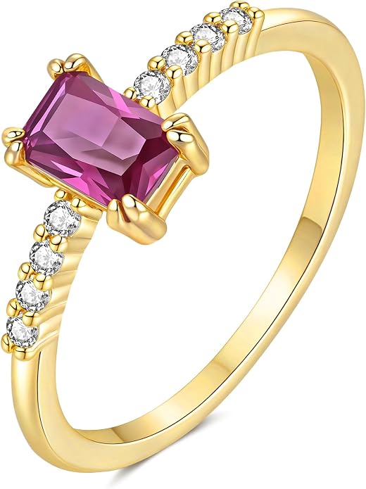 YeGieonr Birthstone Stackable Rings for Women Dainty Gold Rings with Baguette Cubic Zirconia, Non Tarnish Thin Band Ring, 14k Gold Plated Pinky Rings Jewelry Gift