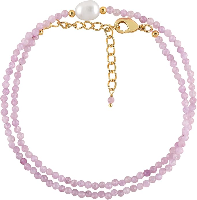 InfinityGemsArt Gemstone Gold Necklace For Women, Birthstone Natural Crystal Stone With Freshwater Pearl Beaded Jewelry, Gold Plated 18 Inch Chain