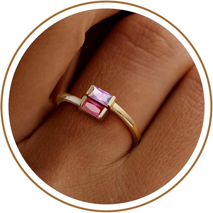 JSJOY Birthstone Rings for Women Dainty Emerald Blue Ring Birthday Gifts for Mom Her Gemstones CZ Ring for Teens Gold Rings That Don't Tarnish Adjustable Ring Jewelry Gifts