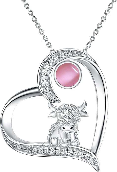 Highland Cow Gifts for Women 925 Sterling Silver Highland Cow Birthstone Necklace Fluffy Cow Jewelry Gifts Birthday Christmas