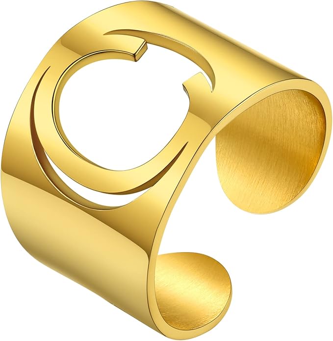 KeyStyle Bold Initial Letter Rings Adjustable, GoldChic Jewelry Women Gold Statement Ring Personalized Engraved Women’s Open Signet Ring for Party (Gold, White Gold, Black)