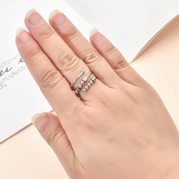 Morse Code Rings for Women, Stainless Steel Spinner Ring Fidget Rings for Anxiety Ring Morse Code Rings Inspirational Gifts Jewelry Women Birthday Graduation Gifts for Best Friends