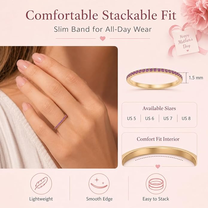 Birthstone Rings For Women, Silver Stackable Cubic Zirconia Stainless Steel Birth Stone Ring To My Daughter/Mom Birthday Unique Gifts Jewelry