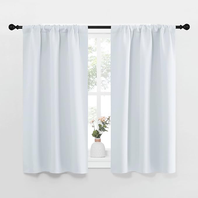 NICETOWN Greyish White Window Curtain Panels - Thermal Insulated Rod Pocket Room Darkening Curtain Sets for Bedroom (Greyish White, 2 Panels, 34 in x 45 in (W x L))
