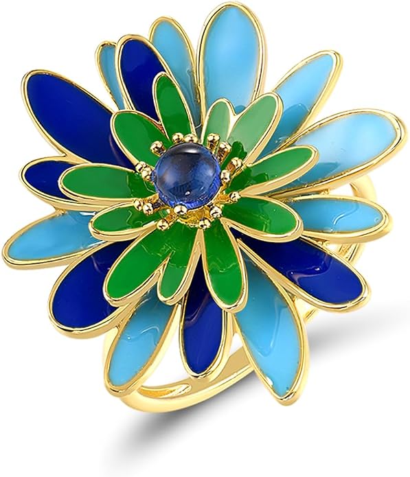 Santuzza 925 Sterling Silver Enamel Flower Statement Ring for Women